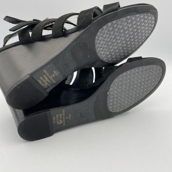 Lauren Ralph Lauren Sandals Linda Black Leather Wedge Thong Dressy Summer 10B - Picture 7 of 9